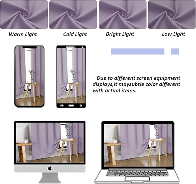 Simplebrand Ava Lilac Blackout Curtains for Bedroom 72 Inch Length 2 Panels Set, Privacy Thermal Insulated Rod Pocket Door Window Curtains for Patio French Door Front Door, W40 x L72 Inch, Lilac