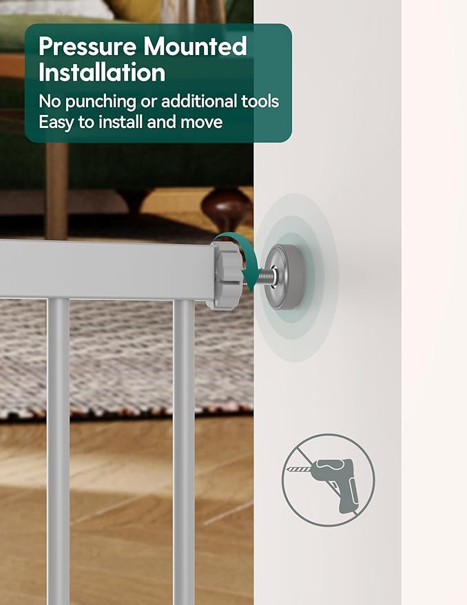 Babelio 29-48" Extra Wide Baby Gate with Adjustable Cat Door,Easy Install Pressure/Hardware Mounted,Auto Close Pet door for Stairs,House,Doorways,Effortless Walk Thru,Gray