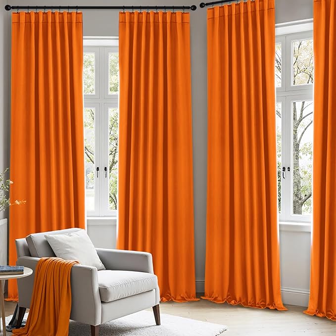 ANRODUO Back Tab Blackout Curtains for Bedroom Living Room, Rod Pocket Pinch Pleated Thermal Insulated Room Darkening Curtains 54 Inches Long 2 Panels, Orange, 42 x 54 Inch