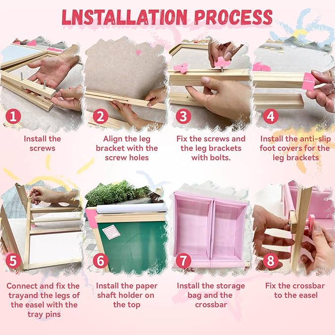 Easel for Kids,Adjustable Wooden Art Easel for Kids,119+ Art Supplies,Double Sided Magnetic Chalkboard and White Board Whit Storage Basket,Drawing and Painting for Aged 2-4,5-7,8-12,2 Paper Rolls