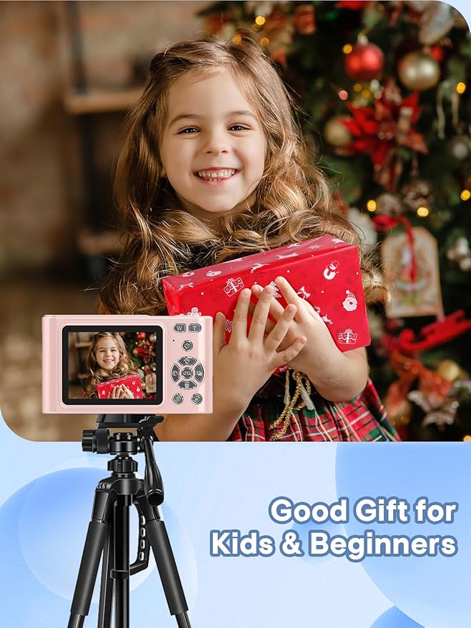 Digital Camera, 44MP Full HD 1080P Point and Shoot Camera with 64GB Card, Anti Shake 16X Zoom Compact Volg Cameras, Portable Small Digicam Gift for Kids, Ages Teen Girl Boy - Pink