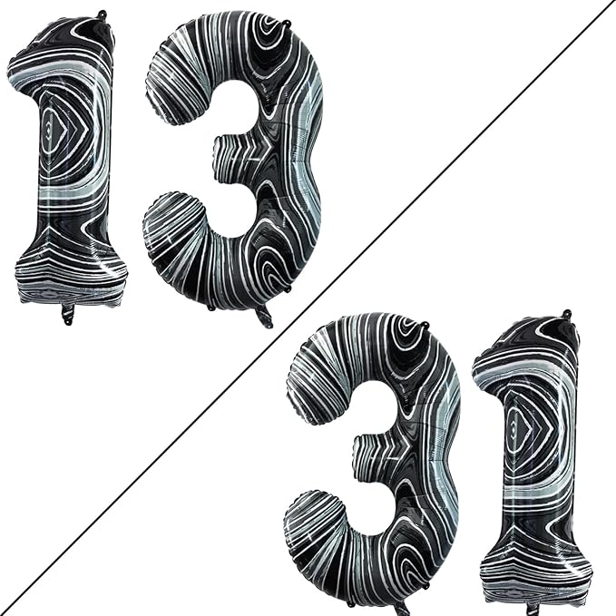 GOER Number 13 Balloons for 13th Birthday Sweet 13 Party Decorations,42 Inch Jumbo Foil Helium 31 Balloons for 31st Birthday Party Decoration (Marble Black)