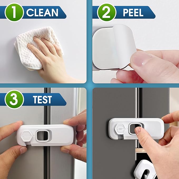 5 Pack Fridge Locks for Kids, QYESWHSR Child Proof Refrigerator Lock with Sticky Adhesive Pads, Fridge Child Locks, RV Refrigerator Door Latch, Oven Lock Safety to Keep Door Closed White