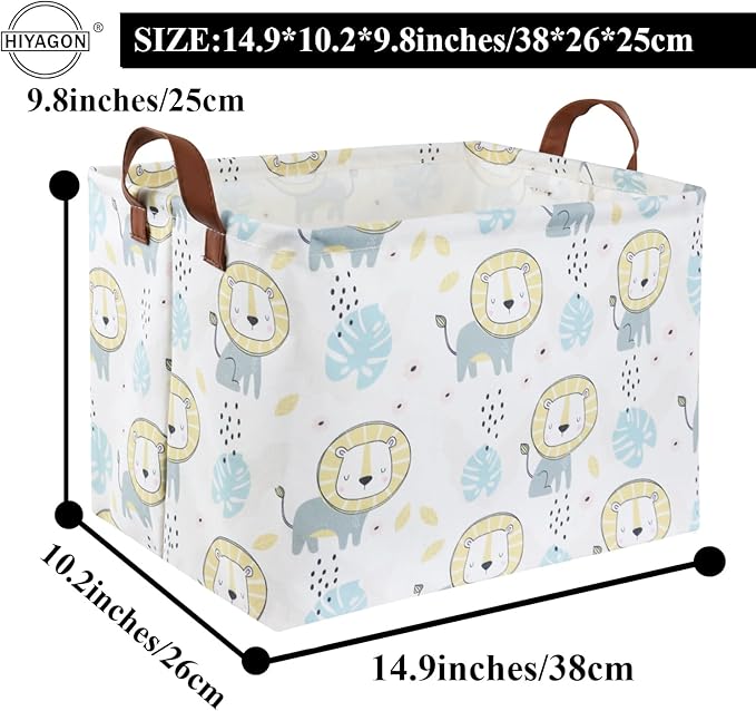 HIYAGON Baby Storage Baskets kids Toy Basket for Boy and Girls Gift Basket Empty Cute Storage Bin Organizer Box Rectangular Animal Room Decor for Books(Lion)