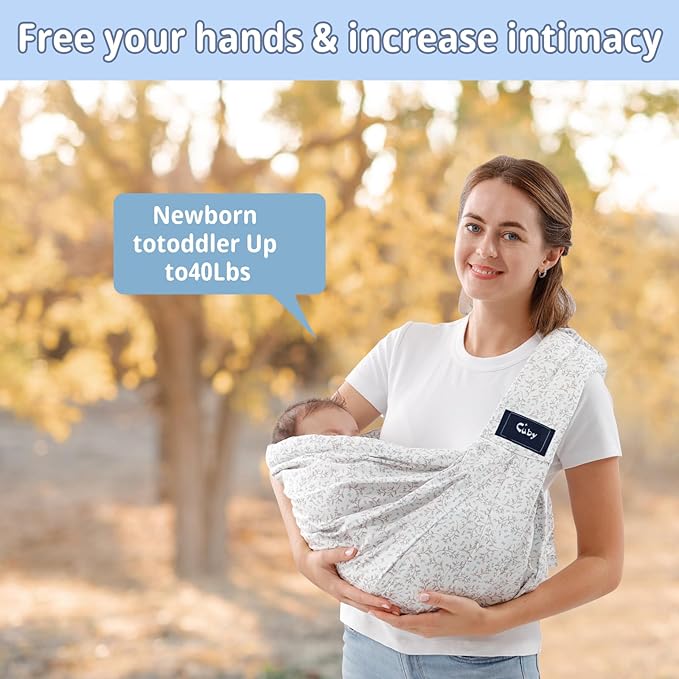 CUBY Wrap Baby Sling Carrier, Baby Wraps Sling Carrier Adjustable Breathable Lightweight Easy to Wearing - Baby Slings for Newborn Infant Toddler Front & Hip Carry Up to 40lbs (Blue Flower)