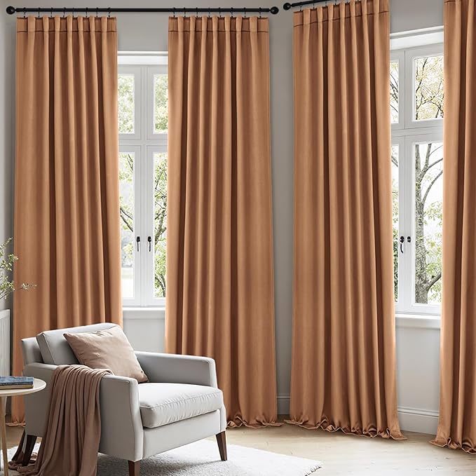 ANRODUO Back Tab Blackout Curtains for Bedroom Living Room, Rod Pocket Pinch Pleated Thermal Insulated Room Darkening Curtains 63 Inches Long 2 Panels, Brown, 42 x 63 Inch