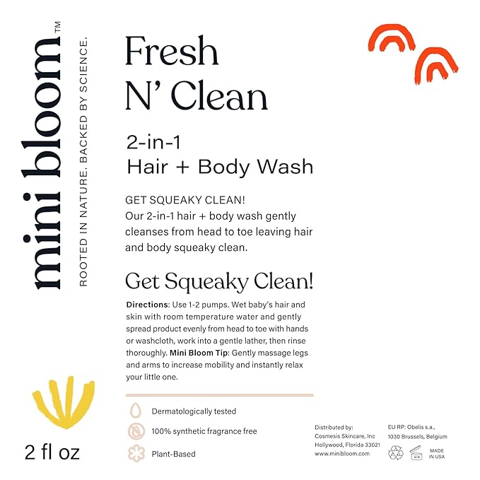 Fresh N’ Clean 2-in-1 Hair + Body Wash Shampoo Sulfate-Free Baby & Kid Safe Aloe leaf, Chamomile extract, Lavender & Botanicals - Travel Size