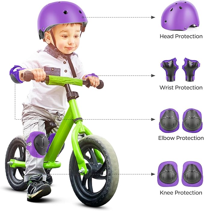 DaCool Kids Bike Helmet Set Skateboard Knee Pads - Kids Helmet Elbow Pads Wrist Guards Adjustable for 3~10yrs Girl Boy Kids Protective Gear Set for Sport Cycling Bike Roller Skating Scooter