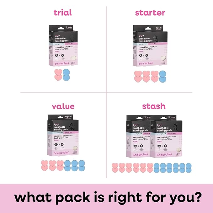 Bamboobies Ultra-Soft Velour Nursing Pads – Reusable, Washable & Leak-Proof – 2 Ultra-Thin and 2 Overnight Pads for Breastfeeding