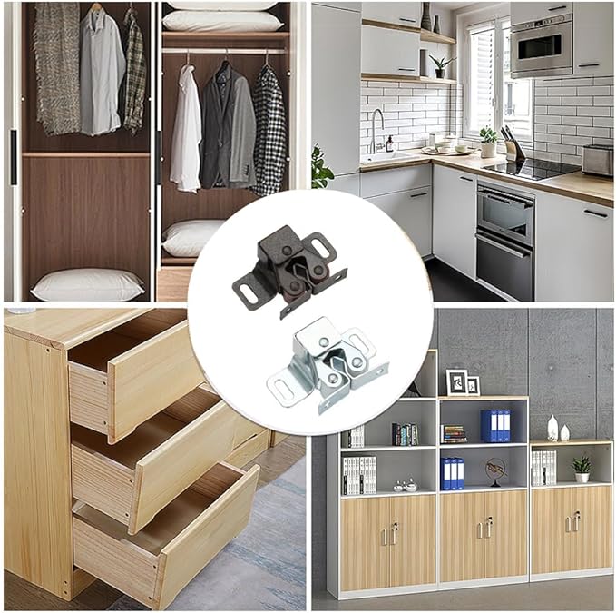 6 Pack Cabinet Latch - Double Roller Catch Hardware for Cupboard Closet Kitchen Cabinet Door Latches and RV Cabinet,Bronze