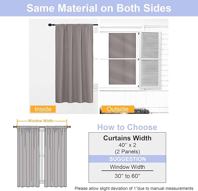 Simplebrand Ava Sage Green Short 36 Inches Blackout Curtain 2 Panels Set, Half Window Rod Pocket Privacy Curtain Tiers for Kitchen, Curtains Blackout for Bathroom Shades, W40 x L36 Inch, Sage Green