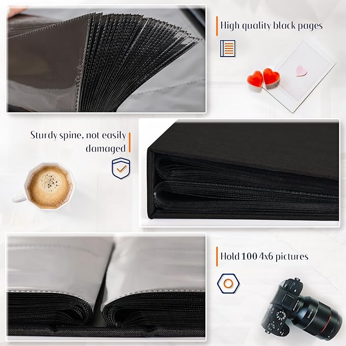 Popotop Photo Album 4x6 100 Pockets for Wedding Gifts,Linen Hardcover Picture Albums for Family Anniversary Baby Vacation Pictures