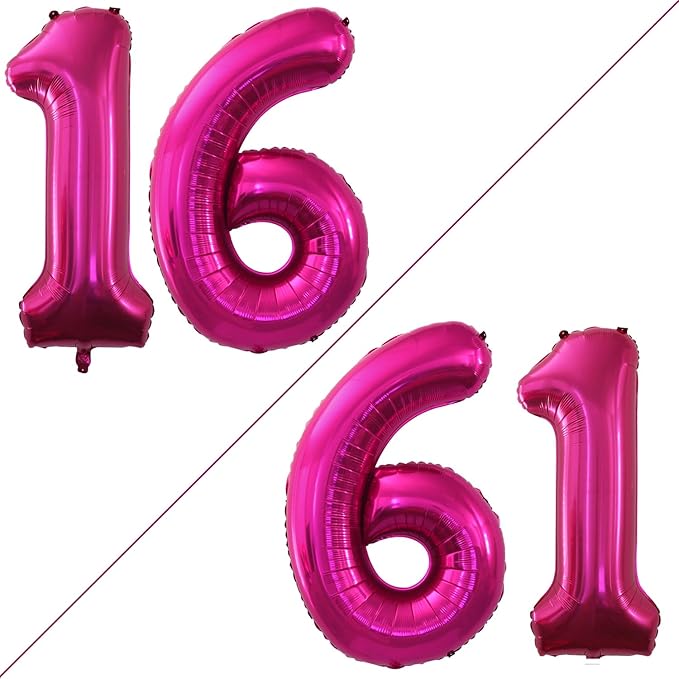 GOER Number 16 Balloons for 16th Birthday Sweet 16 Party Decorations,42 Inch Jumbo Foil Helium 61 Balloons for 61st Birthday Party Decoration (Bright Peach)