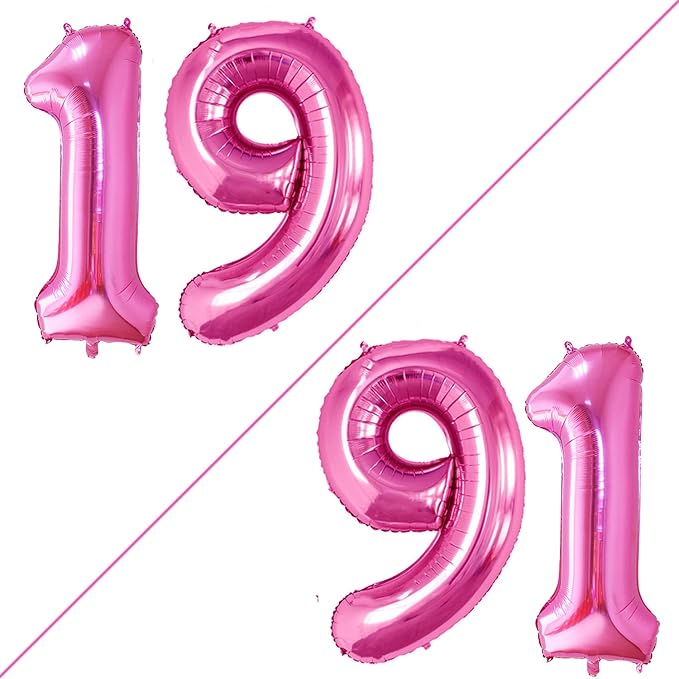 GOER Number 19 Balloons for 19th Birthday Sweet 19 Party Decorations,42 Inch Jumbo Foil Helium 91 Balloons for 91st Birthday Party Decoration (Hot Pink)