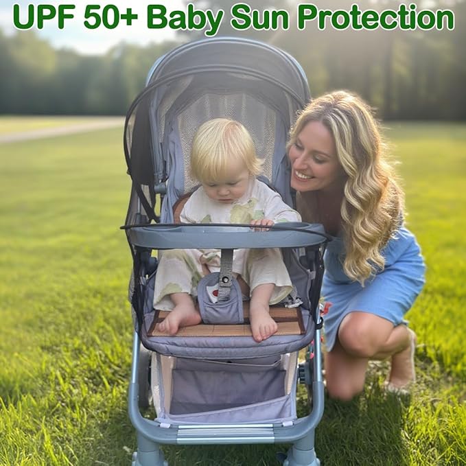 Baby Mosquito Net for Stroller Sun Shade, 2-in-1 Stroller Cover for Sun Protection with Two-Way Zipper and Storage Bag, Breathable Strollers Bug Net Suitable for Bassinet, Cradle, Car Seat – Black
