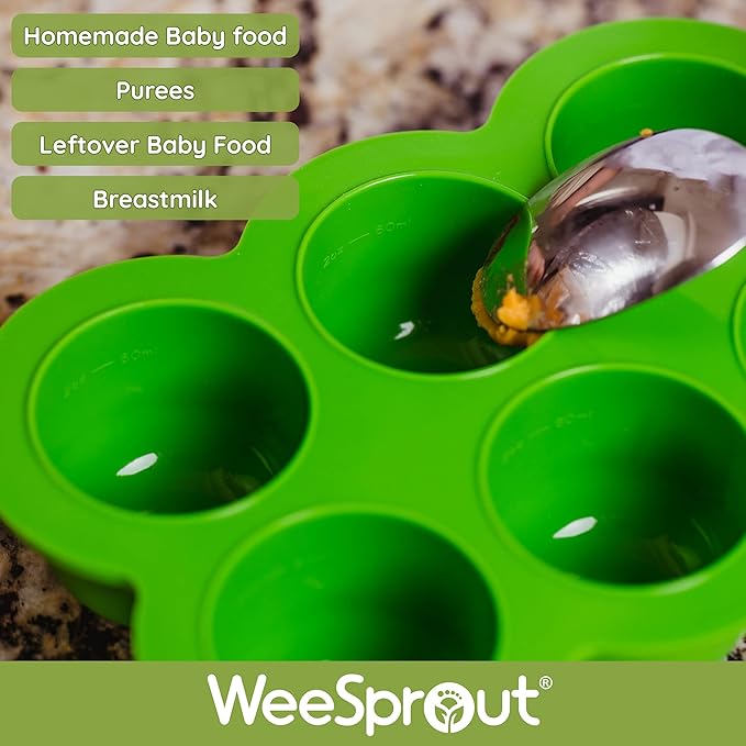 WeeSprout Silicone Freezer Tray with Clip on Lid Perfect Food Storage Container for Homemade Baby Food, Vegetable, Fruit Purees, and Breast Milk (Bright Purple, Six 3 Ounce Sections)