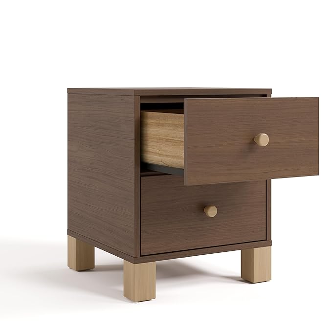 Storkcraft California 2 Drawer Nightstand for Kids Bedroom (Hazelnut with Driftwood) - GREENGUARD Gold Certified, Premium Wood Storage Nightstand with Elegant, Iconic Block Feet