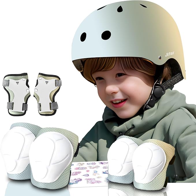 Adjustable Kids Bike Helmet with Knee & Elbow Pads Set, Color Gradient Design for Boys and Girls Aged 3-14+, for Skateboarding, Scooter, Roller & Inline Skating, Longboard