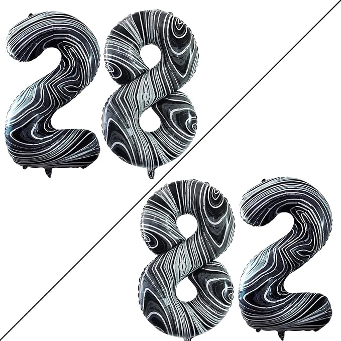 GOER Number 28 Balloons for 28th Birthday Party Decorations,42 Inch Jumbo Foil Helium 82 Balloons for 82nd Birthday Party Decoration (Marble Black)