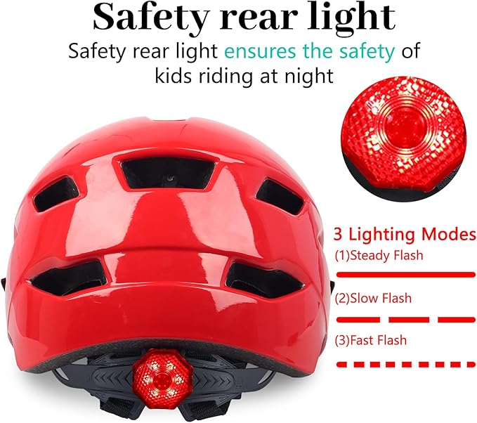 Kids Bike Helmet, Youth Toddler Boys Girls Helmets, 2 Size Adjustable for Ages 2-3-5-8-14 Years, Child Helmet with Visor and LED Light, Lightweight Multi-Sport Bicycle Scooter Cycling Helmets