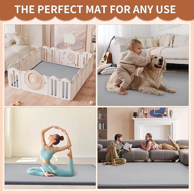 Baby Play Mat for Floor - 1.4" Thick Memory Foam Rug, 80"x70" Playpen Tummy Time Mat, Soft Velvet Nursery Rug, Large Padded Crawling Mats, Cushioned Pads for Playroom Toddlers, Infants, Yoga, Tatami