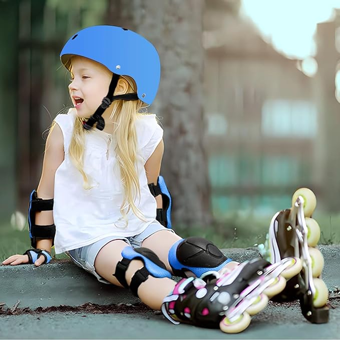 Adjustable Kids Bike Helmet with Knee & Elbow Pads Set, Color Gradient Design for Boys and Girls Aged 3-14+, for Skateboarding, Scooter, Roller & Inline Skating, Longboard