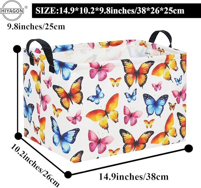 HIYAGON Kids Empty Baby Girl Basket - Rainbow Decor Butterfly Organizer