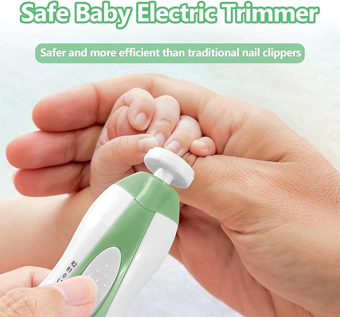 Baby Nail Trimmer Electric, 6 in 1 Baby Nail File Clippers Infant Grooming Kit Manicure Set for Toddler or Adults, Green