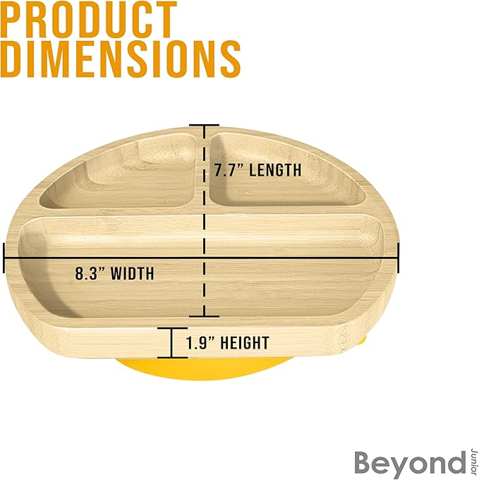 Abiie Octopod Bamboo Dish - Kids Plates for 4 months and up, 3-Compartment Baby Plates with Suction, Triangle Bamboo Baby Plate, Mess-Free Toddler Suction Plates, Baby Feeding Supplies, 8.3x1.9x7.7 in