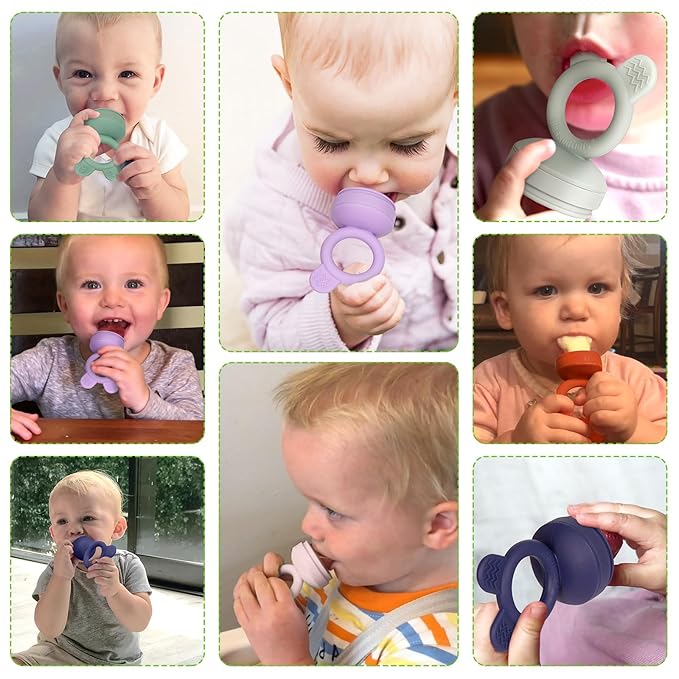 Bessentials Baby Fresh Fruit Food Feeder - 2 Pack Silicone Baby Mesh Feeders for Infant Safe Self Feeding |3 Sizes Food Pouches Included| Suitable for Baby 4m+( Purple+Misty Green)