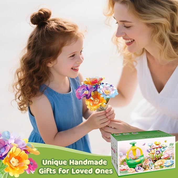 Arts and Crafts Kit for Kids Ages 4-8,Flower Bouquet Toys,DIY Flower Market Toys,Build Your Flower Bouquet,Educational Christmas Birthday Gifts for 3 4 5 6 7 8 9 Year Old Girls-Purple