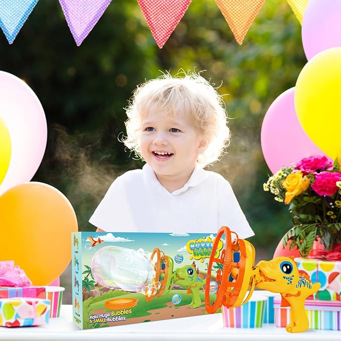 Bubble Gun Bubble Machine Dinosaur Bubble Blower Toy for Kids and Toddlers Bubble in Bubble Gun Party Favors Birthday Christmas Easter Gift for 3 4 5 6 7 8 9 Years Old Boys and Girls (Yellow)