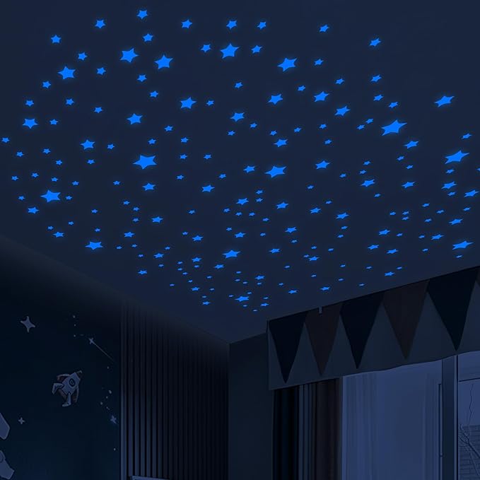 Glow in The Dark Stars for Ceiling, Luminous Wall Sticker, Kids Bedroom Wall Decal, Sticky Fluorescence Star, Gift for Boys and Girls (Blue)