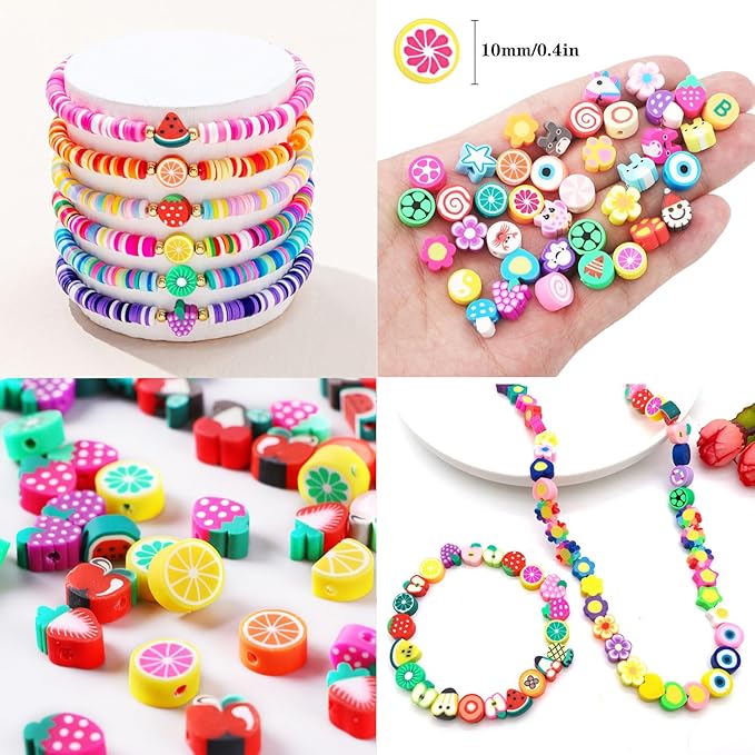 1000PCS Sports Polymer Clay Beads Bracelet Making kit, 24 Style Cute Fun Ball Beads Baseball Basketball Soccer Rugby Volleyball Football Charms, DIY Bracelet Making kit