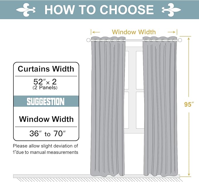ChrisDowa 100% Blackout Curtains for Bedroom with Black Liner, 2 Thick Layers Total Blackout Thermal Insulated Grommet Long Window Curtains 2 Panels Set (Dark Grey, 52 x 95 Inch)
