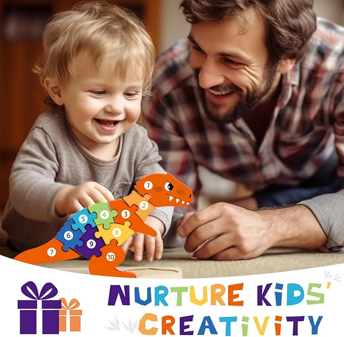 Dinosaur Puzzles for 1+ Year Old, Wooden Puzzles for Toddlers 1-3, Dinosaur Toys for Kids 2-4 Boys/Girls, Large Floor Chunky Dino Puzzles Ages 3-5, Learning Number Color 4-6, Allosaurus