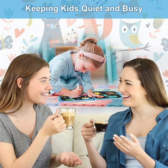 Erasable Doodle Set for Kids - Reusable Magic Drawing Book with 12 Watercolor Pens 14 Page Drawing, Road Trip Car Game Writing Painting Set for Boys and Girls (Zoo)