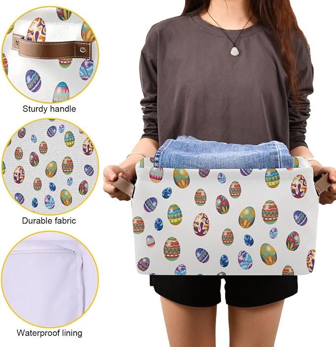 Easter Storage Basket Cube Storage Bins Organizer Bag Collapsible Closet Shelf Baskets with handle for Baby Cloth Pet Toy Book 14.2×10.2×8.3 IN