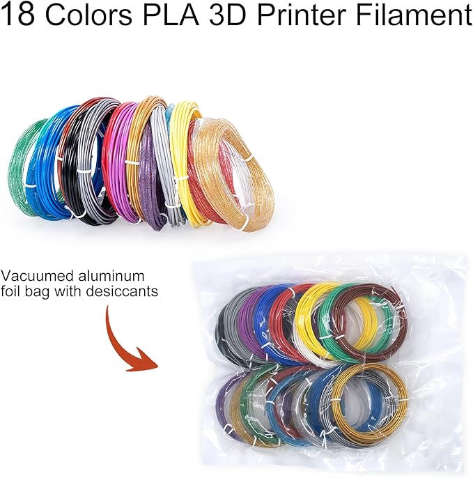 18 Colors 3D Pen Filament Refills Compatible with SCRIB3D MYNT3D PIKA3D 3D Pen for Kids Per Color 10Feet 1.75mm PLA 3D Printing Pen Filament Refills, NOT FIT 3Doodler Start Pen