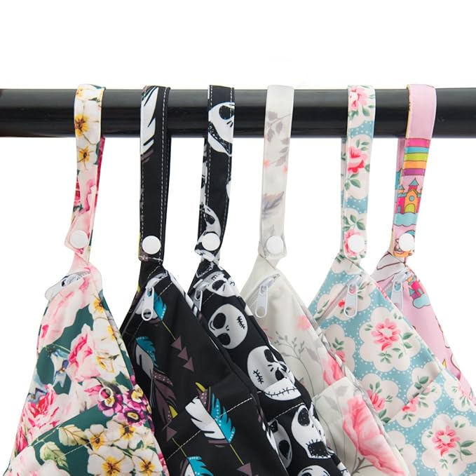 ALVABABY 2pcs Cloth Diaper Wet Dry Bags Waterproof Reusable with Two Zippered Pockets Travel Beach Pool Daycare Soiled Baby Items Yoga Gym Bag for Swimsuits or Wet Clothes L93107