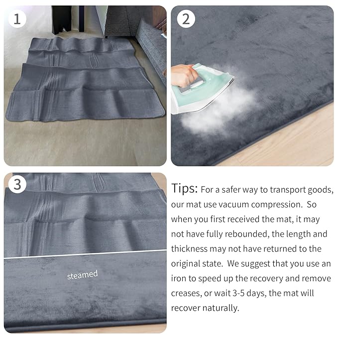 Baby Play Mat for Floor,Extra Large 79"×118" Tummy Time Mat,Thicker Memory Foam Mat for Toddler,Infant,Kids,Water Repellent Ultra Soft Coral Velvet,Non-Slip Backing Safe for Crawling(Dark Grey)