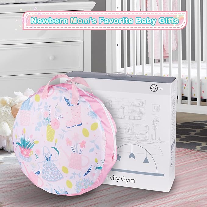 Baby Play Mat, 4-in-1 Baby Play Gym Tummy Time Mat with Ball Pit and 5 Detachable Toys for Newborn to Develop Sensory Exploration and Motor Skill 0-6-12 Months