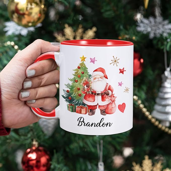 Custom Christmas Coffee Mug Personalized Hot Chocolate Mug for Kids Customized Hot Cocoa Cups with Name 11oz Ceramic Santa Mugs Winter Holiday Xmas Mugs Christmas Gifts for Family Kids Xmas Decor