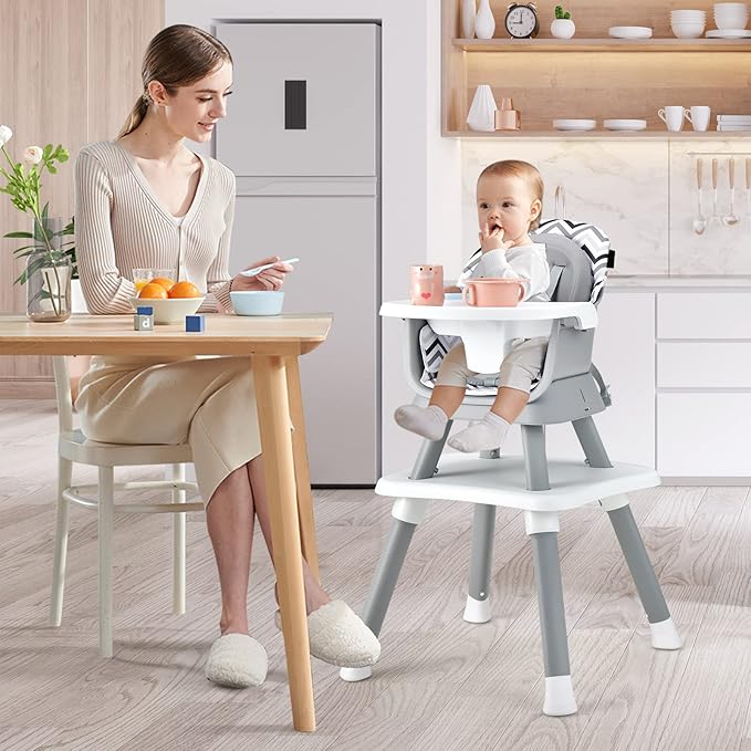 HONEY JOY 8 in 1 Baby High Chair, Convertible Highchair for Babies and Toddlers/Table and Chair Set/Building Block Table/Booster Seat/Stool/Toddler Chair with Safety Harness (Wave Gray)