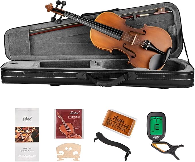 Eastar 1/4 Violin Set Fiddle for Beginners with Hard Case, Rosin, Shoulder Rest, Bow, and Extra Strings (Imprinted Finger Guide on Fingerboard), EVA-3