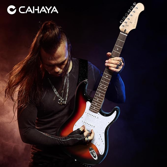 CAHAYA Electric Guitar Kit 39in - Full Size Electric Guitar Kit for Beginner Starter Poplar Solid Body with 10W Amplifier, Gig Bag, Strap, Tuner, Cable, String, Picks
