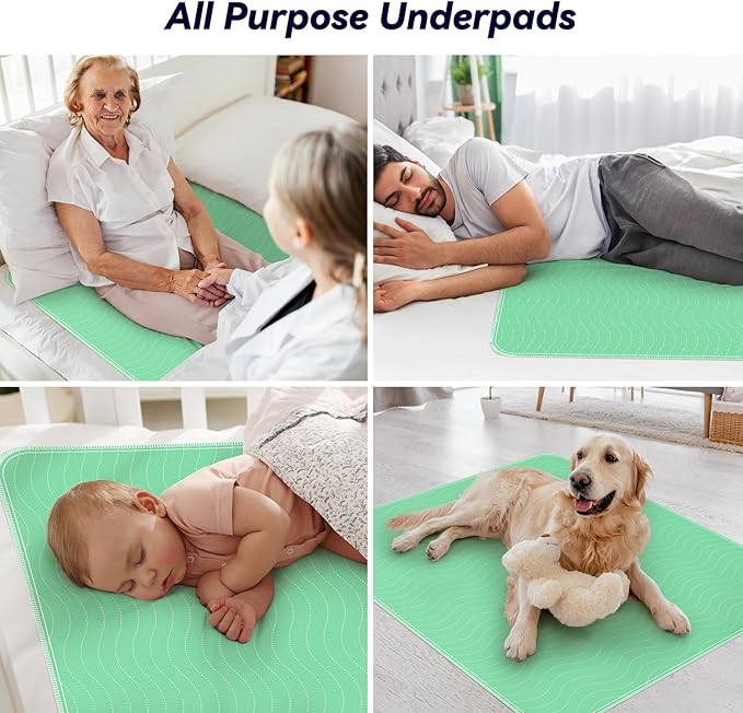 6 Pack 36” x 36” Extra Heavy Absorbency Washable Underpads, Waterproof Quick Drying Nursing Pads Incontinence Bed Pads, Reusable Washable Pee Pads for Dogs, Diaper Changing & Adults