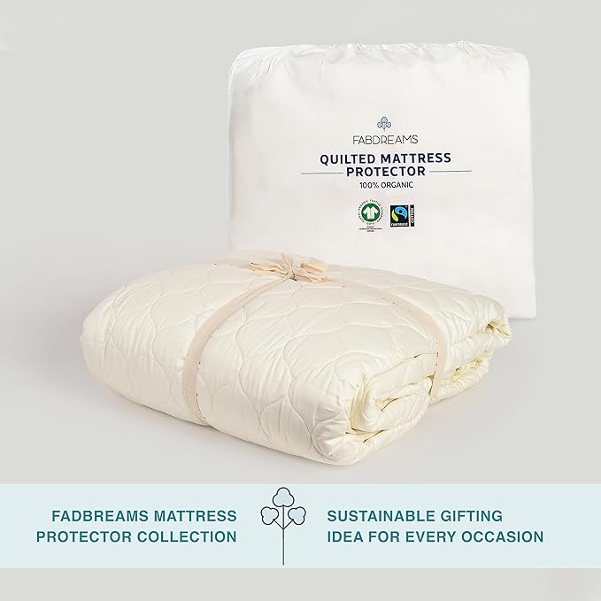 FABDREAMS Organic Quilted Mattress Protector Queen Size | Mattress Pad| Mattress Cover| Naturally Breathable | Noiseless| Fits up to 17" Deep Pocket| Temperature Regulating | Ivory