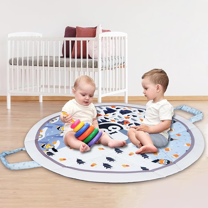 Baby Play Mat Tummy Time Mat with Exclusive Foldable Design, Stage-Based Skill Development Activity Gym Mat, Machine Washable Play Mat for Baby Girl with Gift Package