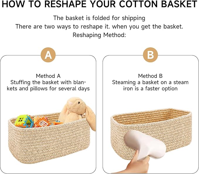 Small Storage Baskets for Organizing | Closet Organizer Bins | Shelf Toy Basket | Woven Rope Baskets | Cube Decorative Box | Shallow Basket | 13x8.5x5.1” | 3 Packs Black